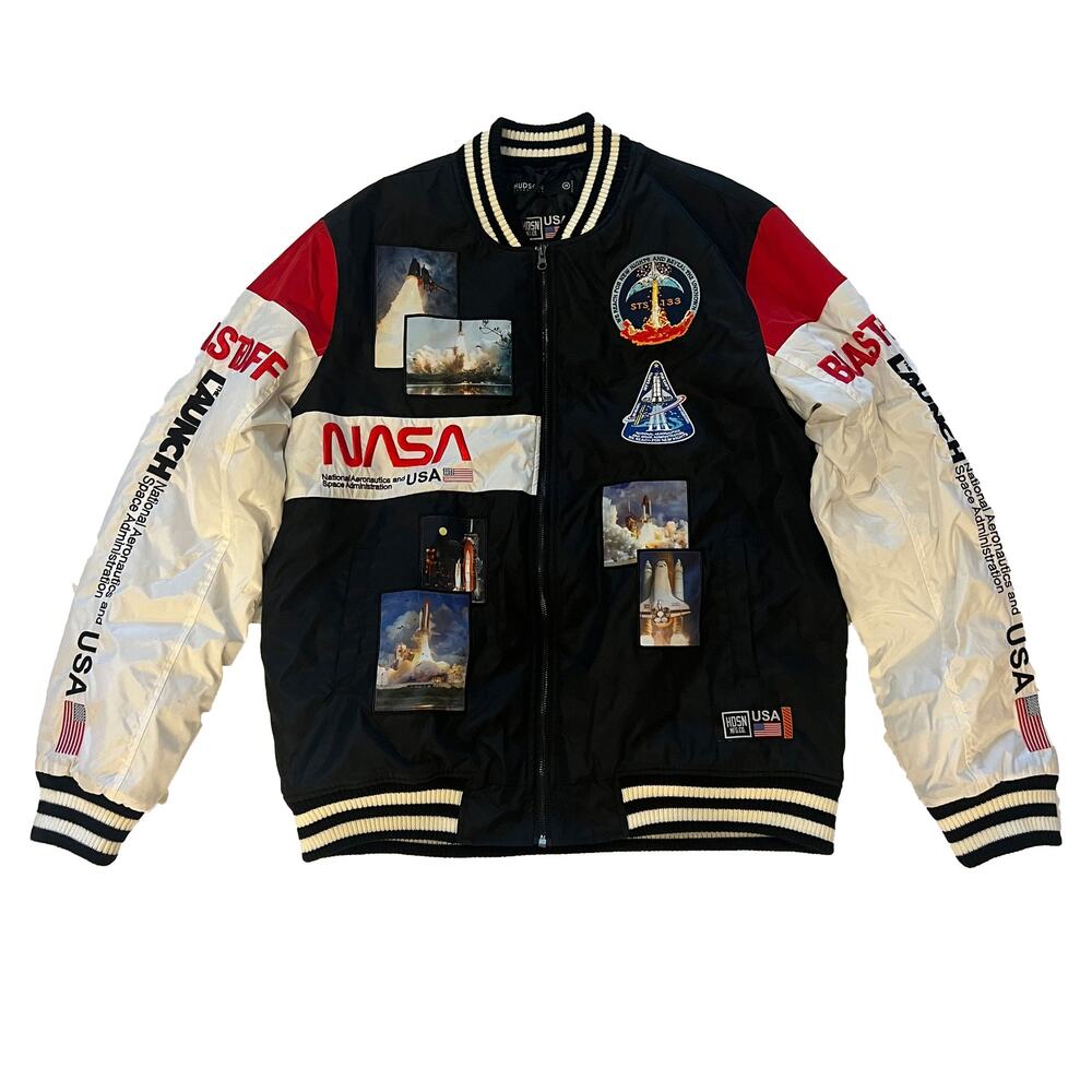 Hudson Outerwear Mens NASA Space Bomber Jacket Size 2XL Black Patch Quilted NWT